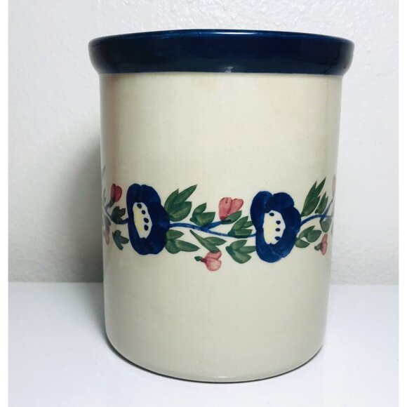 Ceramic Crock Floral Design Decorative Countertop 5.5" Utensil Holder 1 Quart - Picture 3 of 7